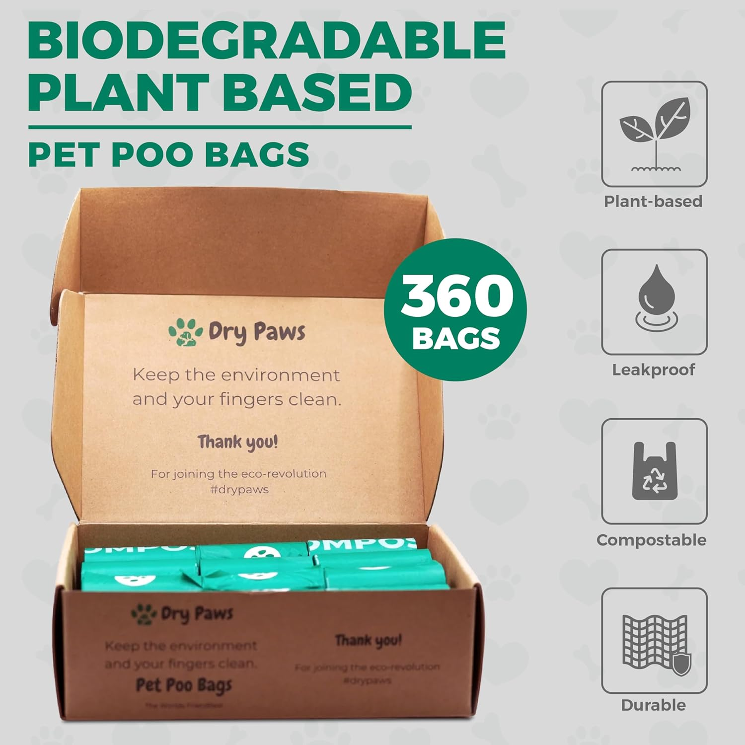 Dog Poop Bags Rolls - Triple-Layer, Extra-Thick & Leakproof Pet Waste Bags - Durable Poop Bags for Dogs with Easy-Tear Design - Mess-Free Cleanup - 360 Counts, Green