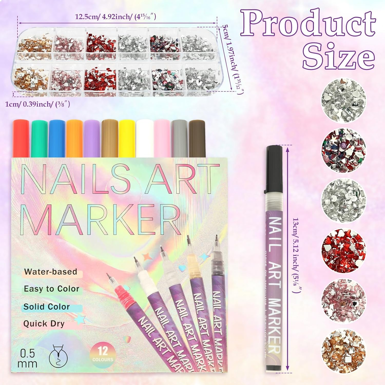 XXLAUBBD 12-Color 0.5Mm Fine Tip Nail Art Pen Set - Quick Dry Acrylic Paint Marker for Home & Salon Nail Decoration image number 3