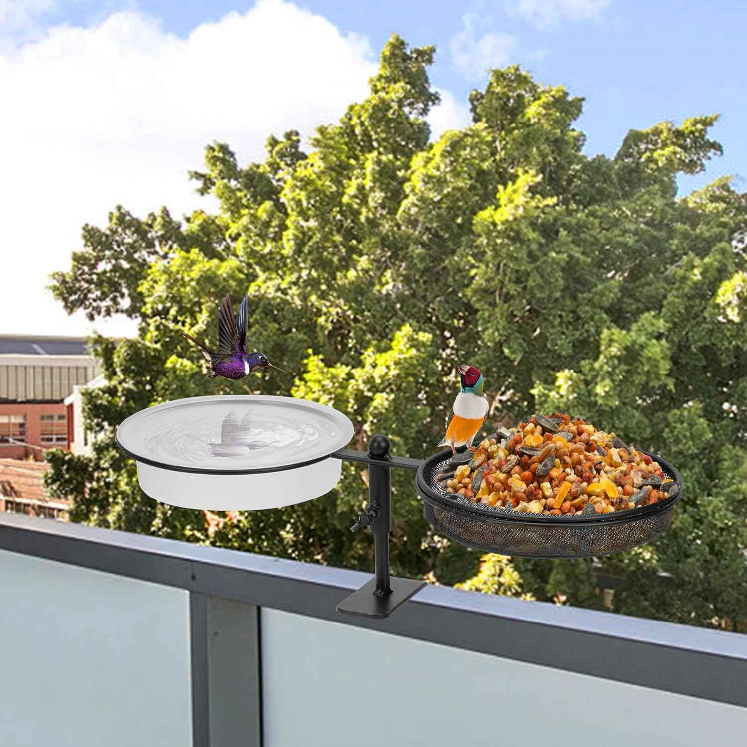 Deck Bird Feeder, 2 in 1 Deck Mount Bird Bath Feeder, Detachable Platform Bird Feeder with Metal Mesh Tray and Water Bowl for Outdoor Balcony Attracting Birds image number 3