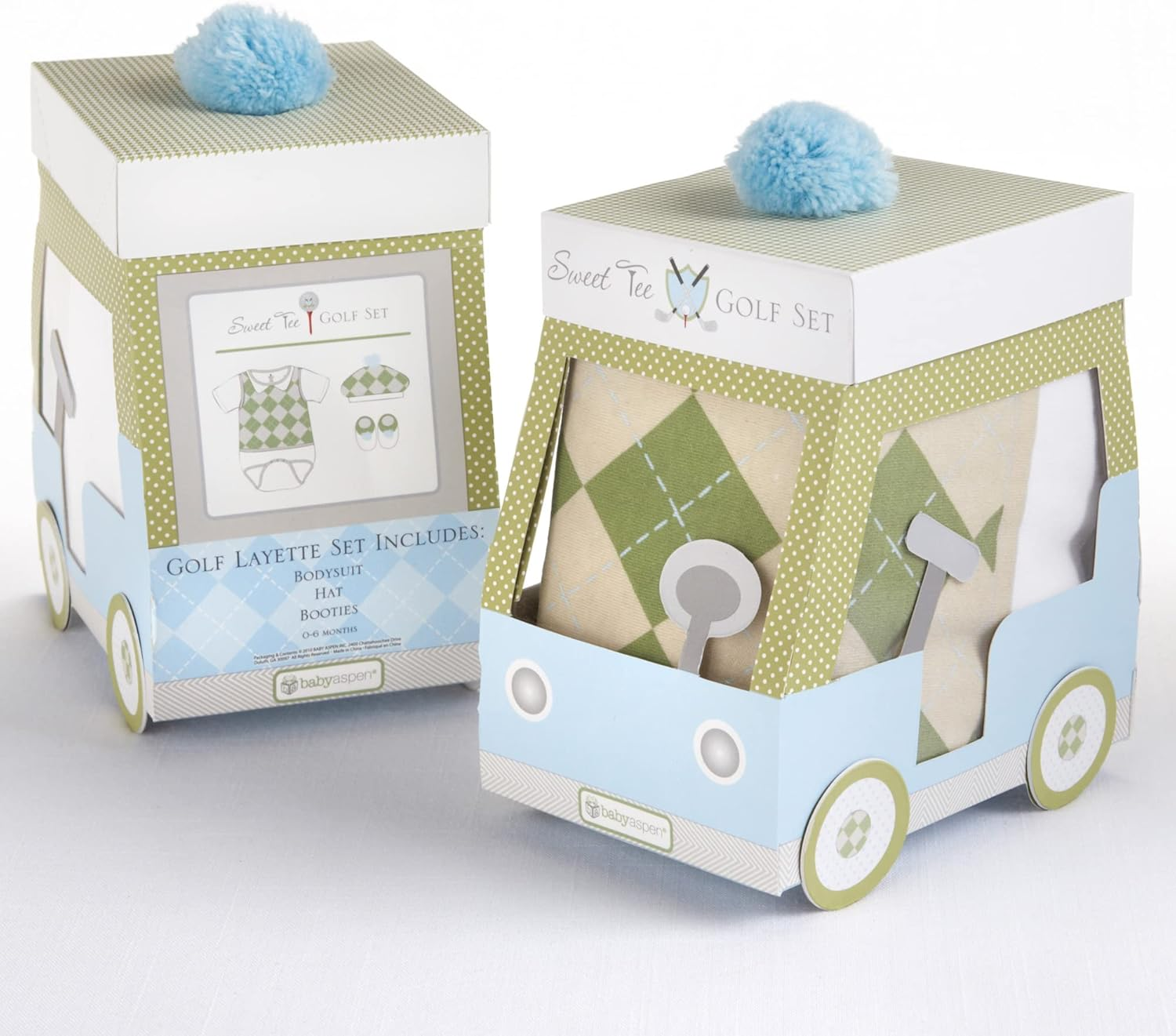 Baby Aspen Three Piece Layette Set in Golf Cart Package, Green/White, 0-6 Mos. image number 5