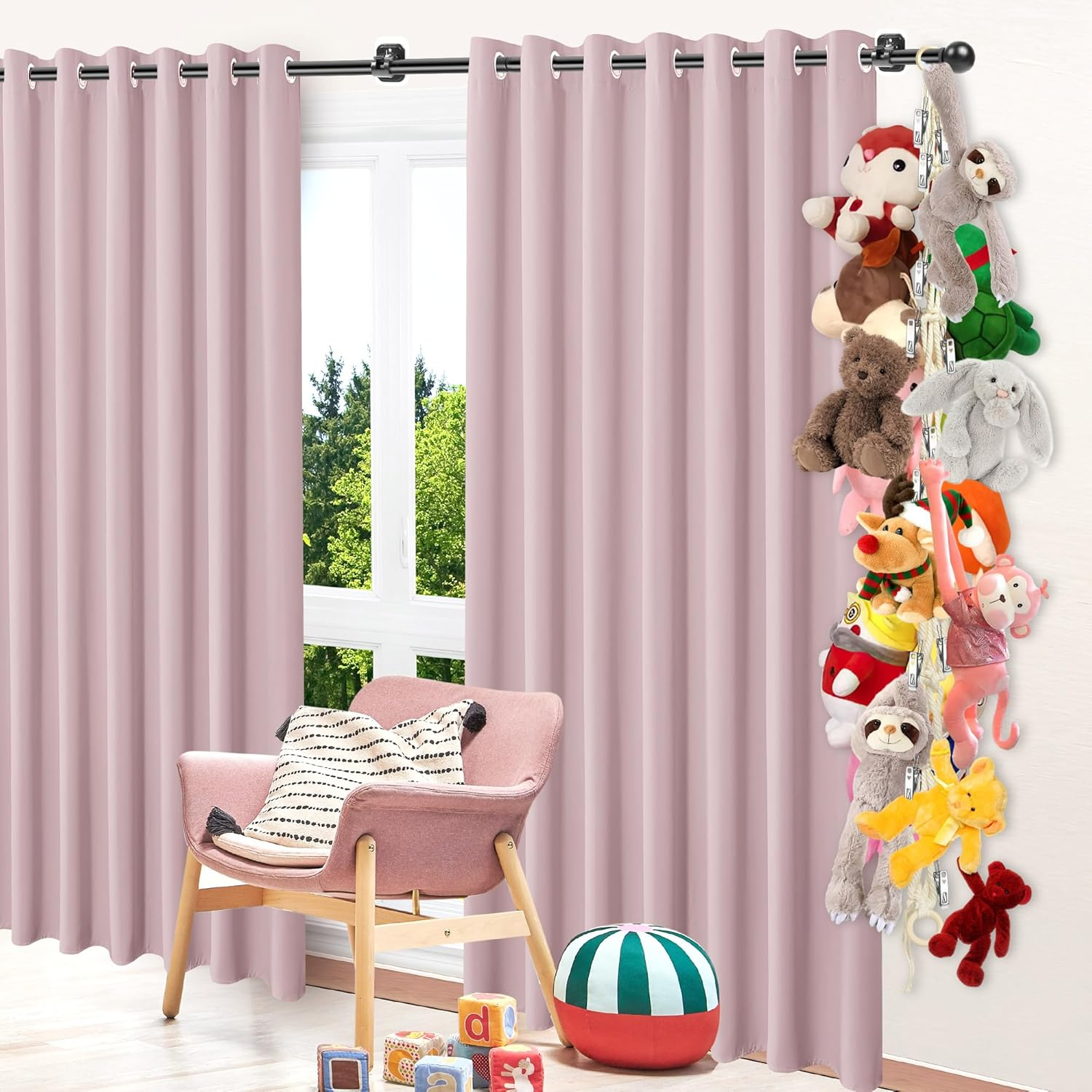 Stuffed Animal Storage Hammock Corner - Hanging Stuffed Animal Holder with 20 PCS Metal Clips, Boho Stuffed Animal Organizer Chain for Hanging Hats Socks Holiday Cards image number 4