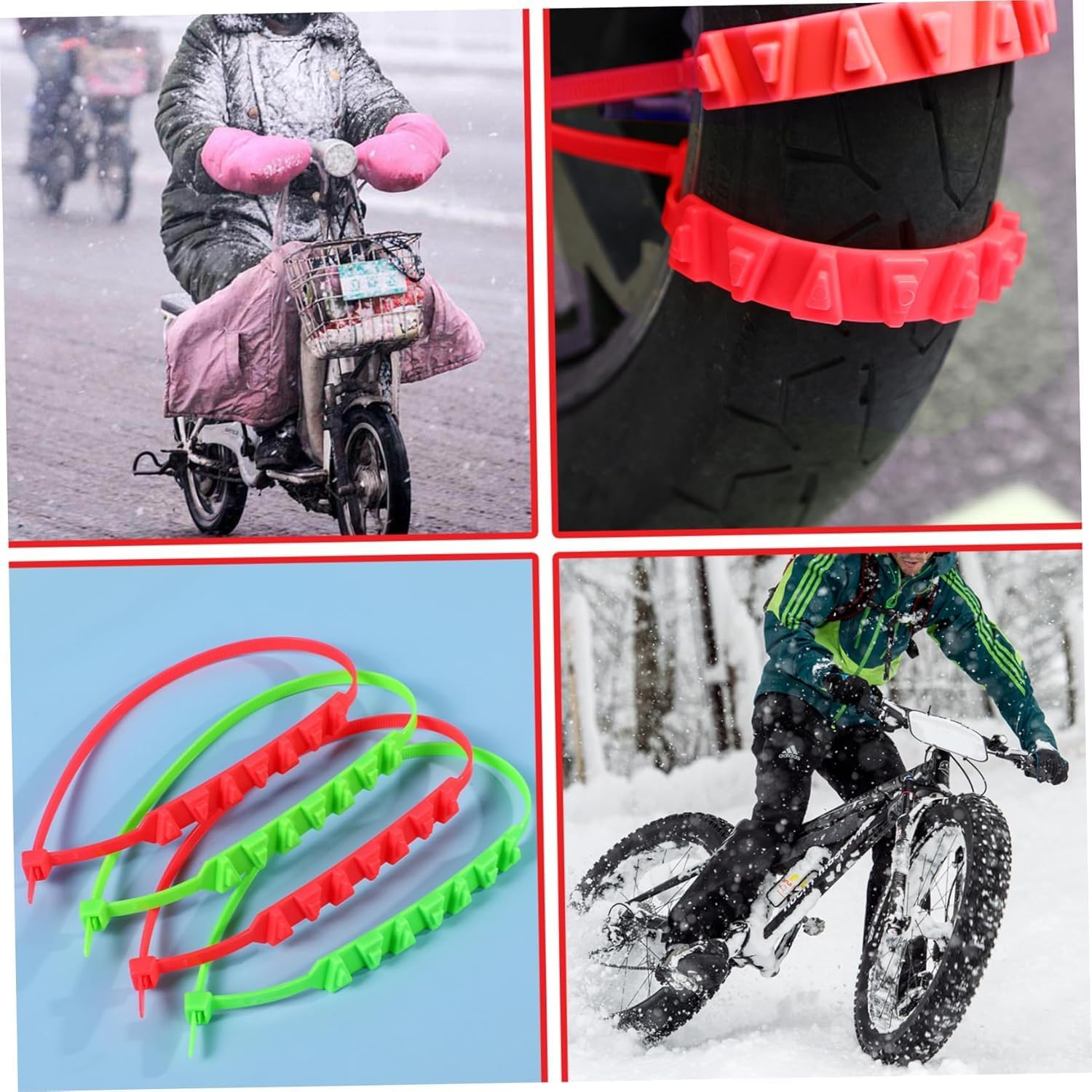 Linyongc Non-Slip Universal Car Tyre Chains, 10Pcs Reusable Snow Chains, Red image number 2