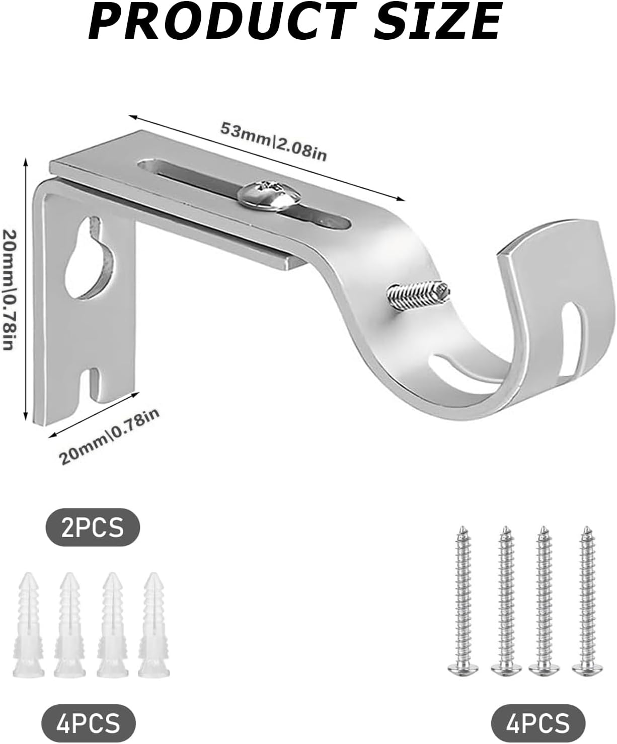 2 Pack Heavy Duty Curtain Bracket, Adjustable Curtain Rod Bracket - Curtain Rod Holder Hooks for 1 Inch Rod, Wall Mount Curtain Rod Brackets, Suitable for Home/Office (Silver) - Black image number 3