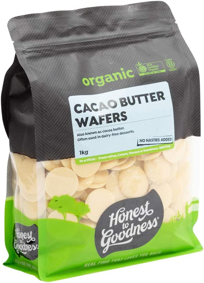 Honest to Goodness, Organic Cacao Butter Wafers, 1 Kg - Neutral in Taste, Coupled with a Natural Cacao Aroma, Culinary and Cosmetic Applications. Free from Gmos. image number 1
