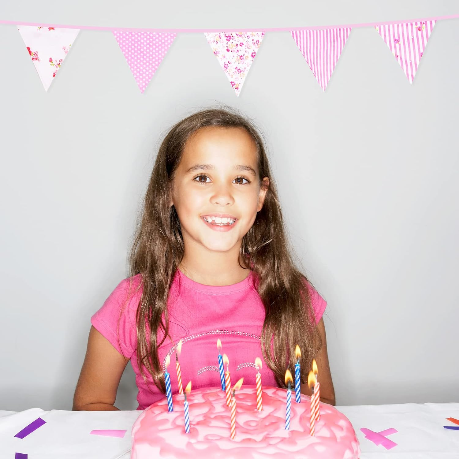 33Ft Floral Triangle Flags, Vintage Bright Triangle Pennants, Bunting Garland Fabric Banner for Birthday Wedding Garden Baby Shower Wonderland Tea Party Bedroom Decor Outdoor Home (Pink Floral) image number 2