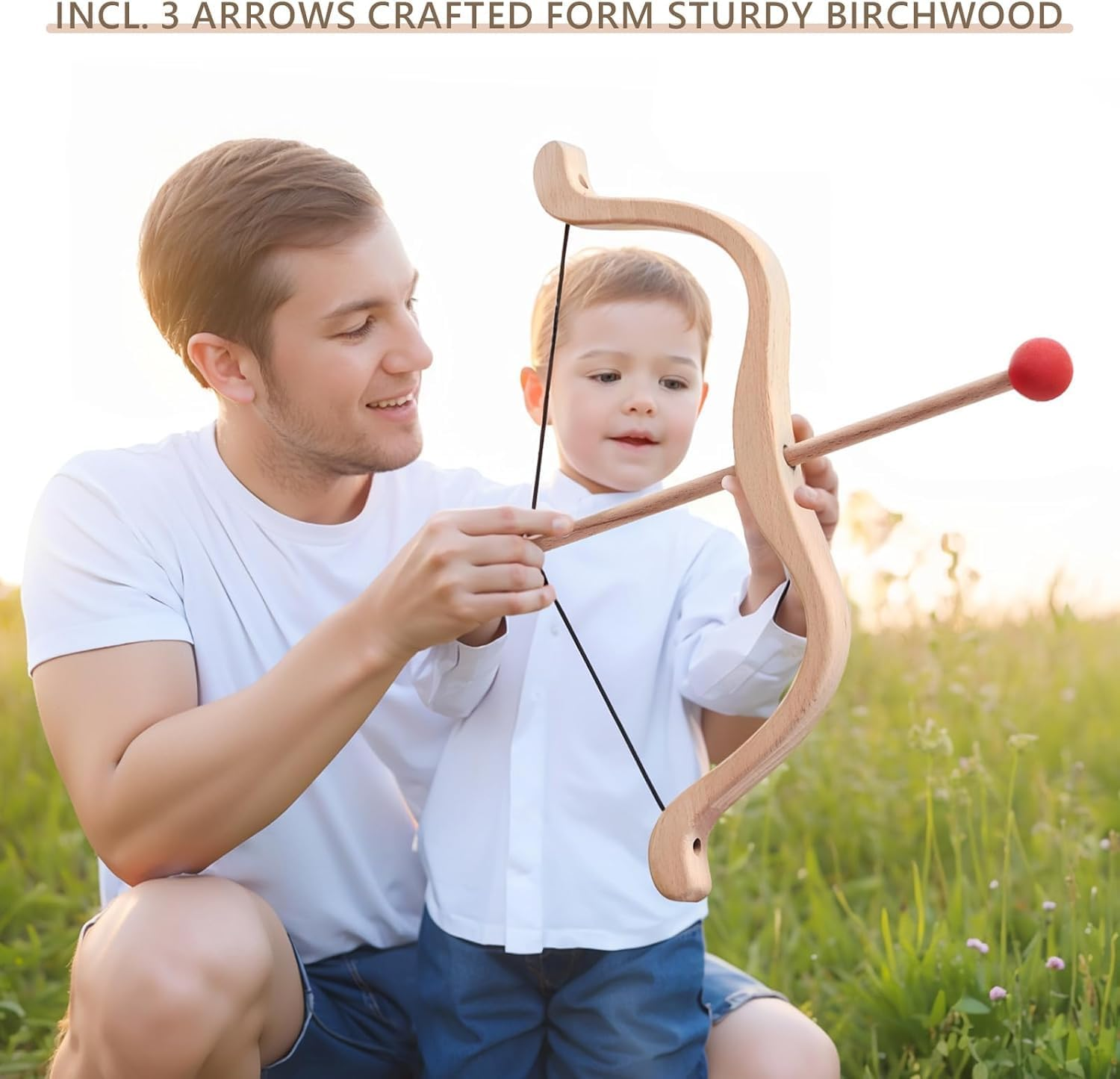 EERKEOD Kids Bow and Arrow Wooden Archery Toy Set for Kids Ages 3+ Bow and Arrow Set Includes 3 Arrows 3 Targets Quiver Indoor and Outdoor Toys for Children Boys Girls image number 3