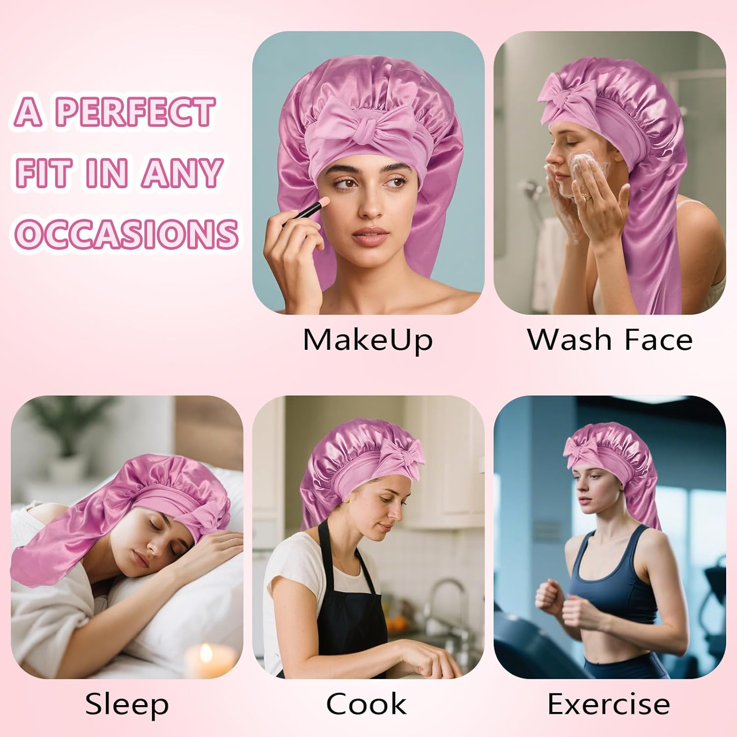 Long Satin Hair Bonnet, Adjustable Silk Bonnet for Women - Leopard image number 4