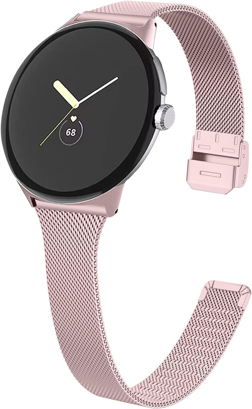 Fitturn Slim Metal Bands for Google Pixel Watch 3 41Mm/Watch 2/Pixel Watch Band Women Men, Grids Thin Stainless Steel Mesh Loop Snap Clasp Strap Replacement for Pixel Watch 3 41Mm/Watch 2/Pixel