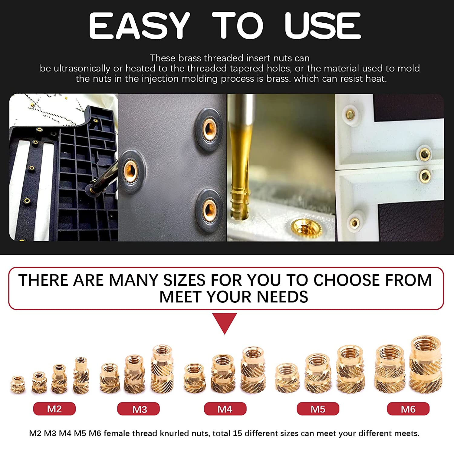 Hilitchi 300Pcs Brass Knurled Nuts Threaded Heat Embedment Nut for Printing 3D Printer and More Projects (Assortment Kit) image number 1