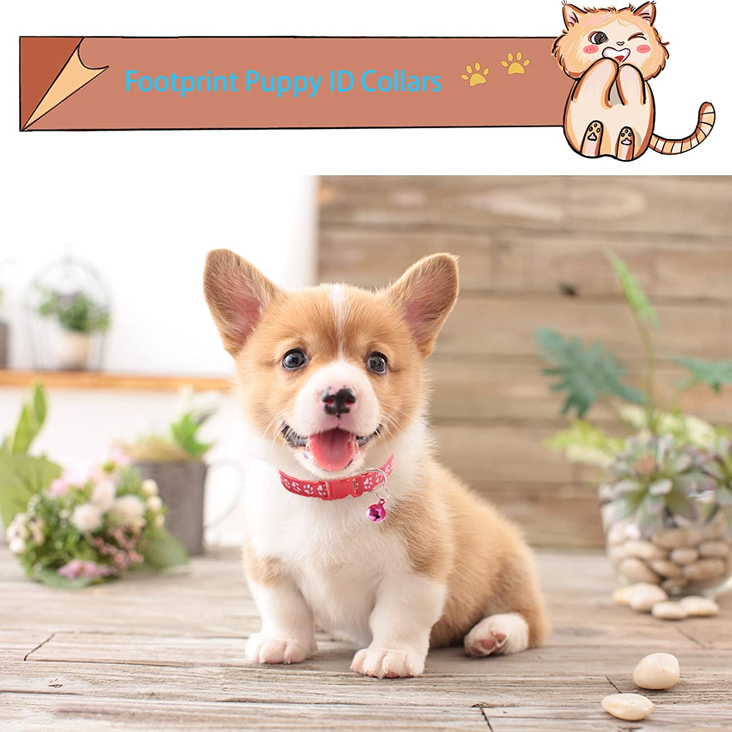 19 PCS Puppy ID Collars Footprint Puppy Collars Puppy Collars with Bell Adjustable Puppy Collars Cat Head Shape Safety Buckle Collars Newborn Puppy Puppy Cat Collars image number 4