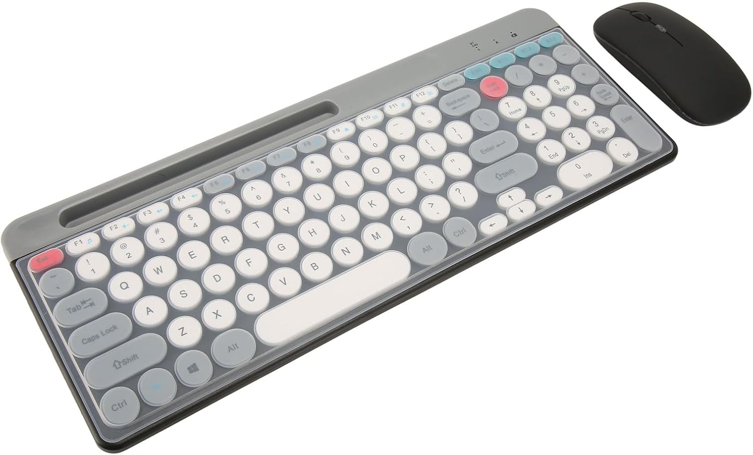 Wireless Keyboard and Mouse Combo, 2.4G Bluetooth Double Mode Retro Style Keyboard with Waterproof Silicone Dust Mat, 400Mah Ergonomic Mouse, for Computer, Laptop (Black)