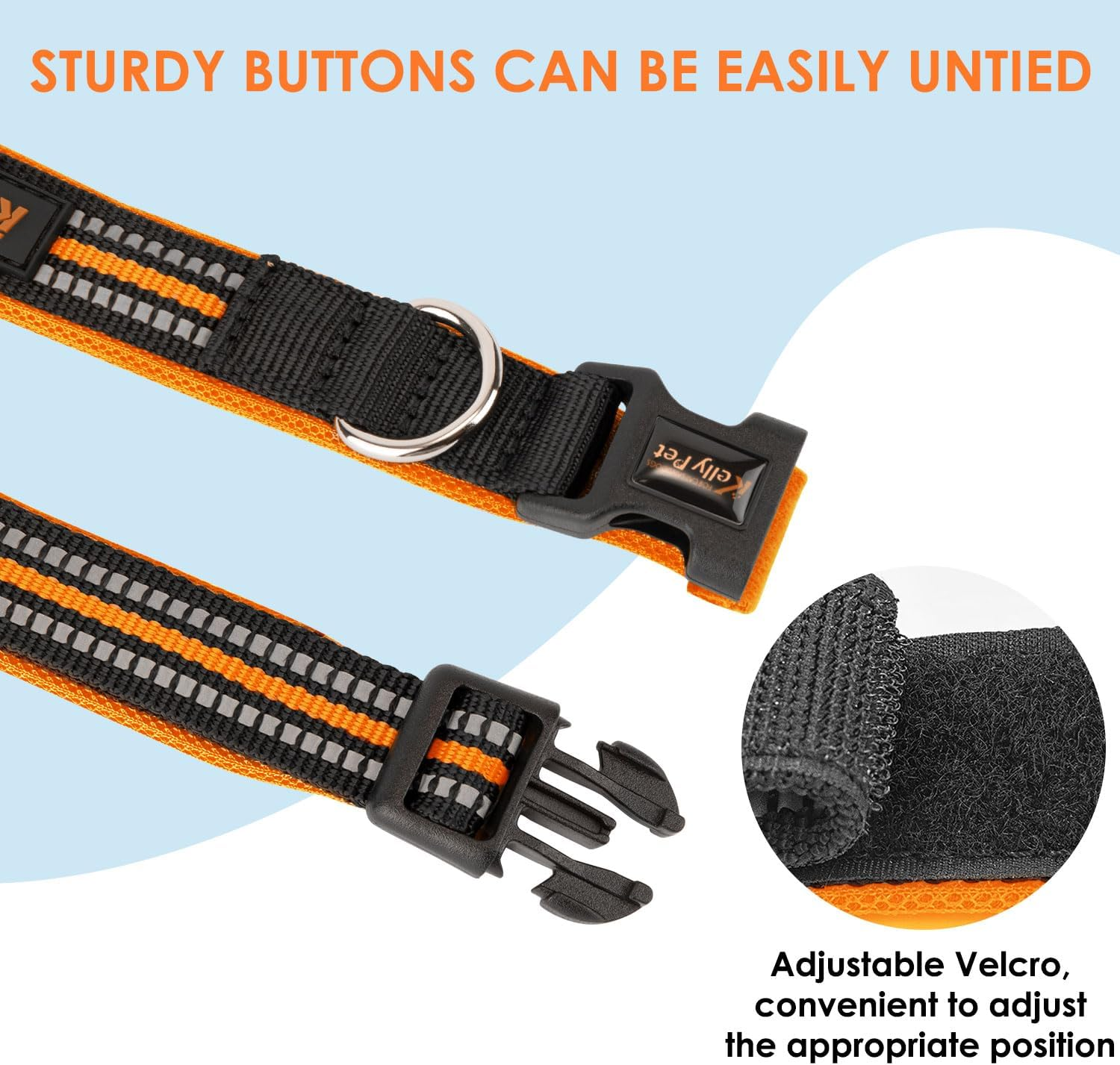 AUTOWT Reflective Dog Collar, Soft Neoprene Padded Breathable Nylon Pet Collar, Adjustable Classic Puppy Collars with Safety Locking Buckle for Small Medium Dogs Walking (Orange, S) - Orange image number 2