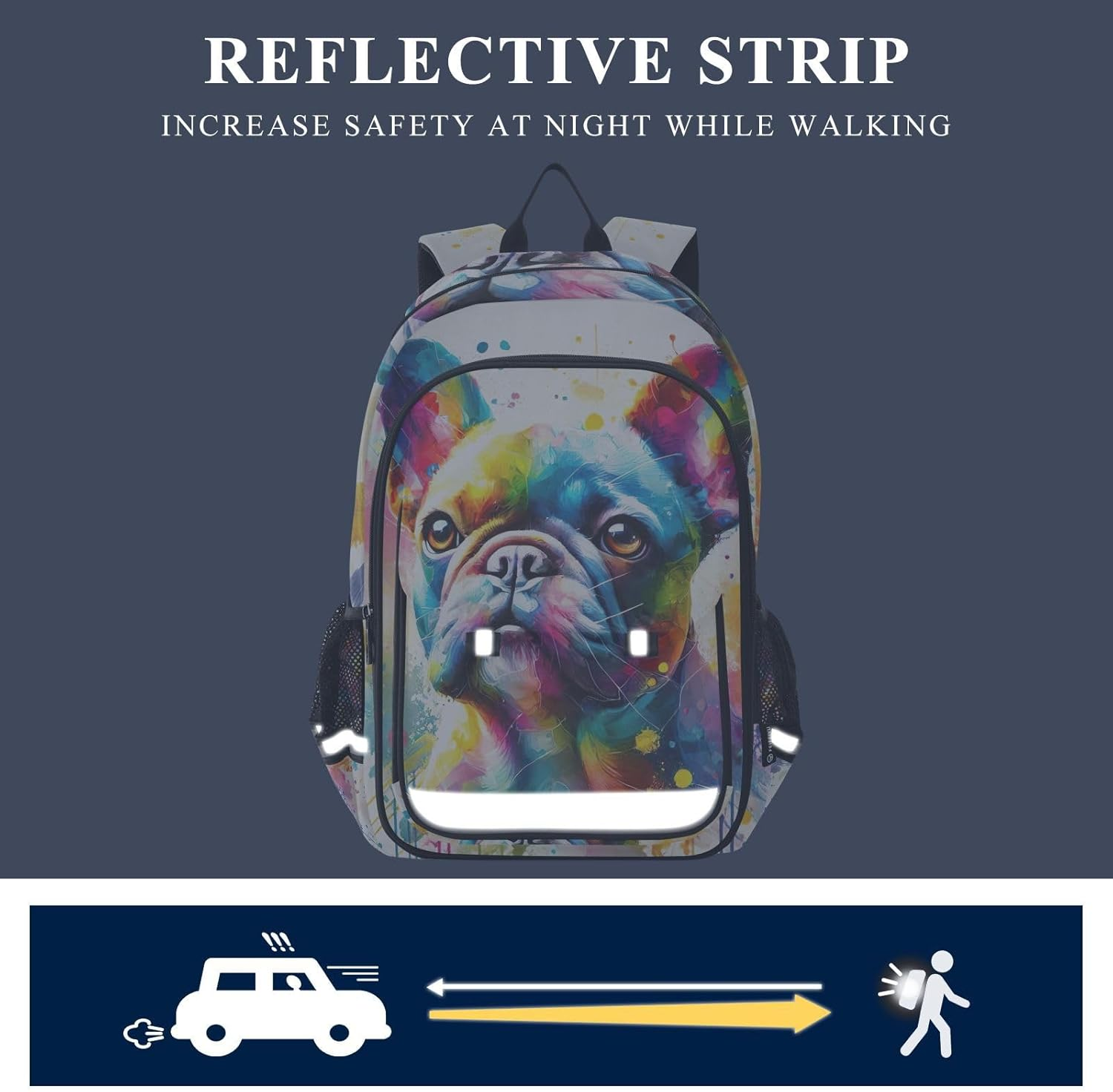 RPLIFE Colorful Bulldog White Kids Backpack for School, 17 Inch Large Kids Elementary School Backpack, 6-12 Y image number 6