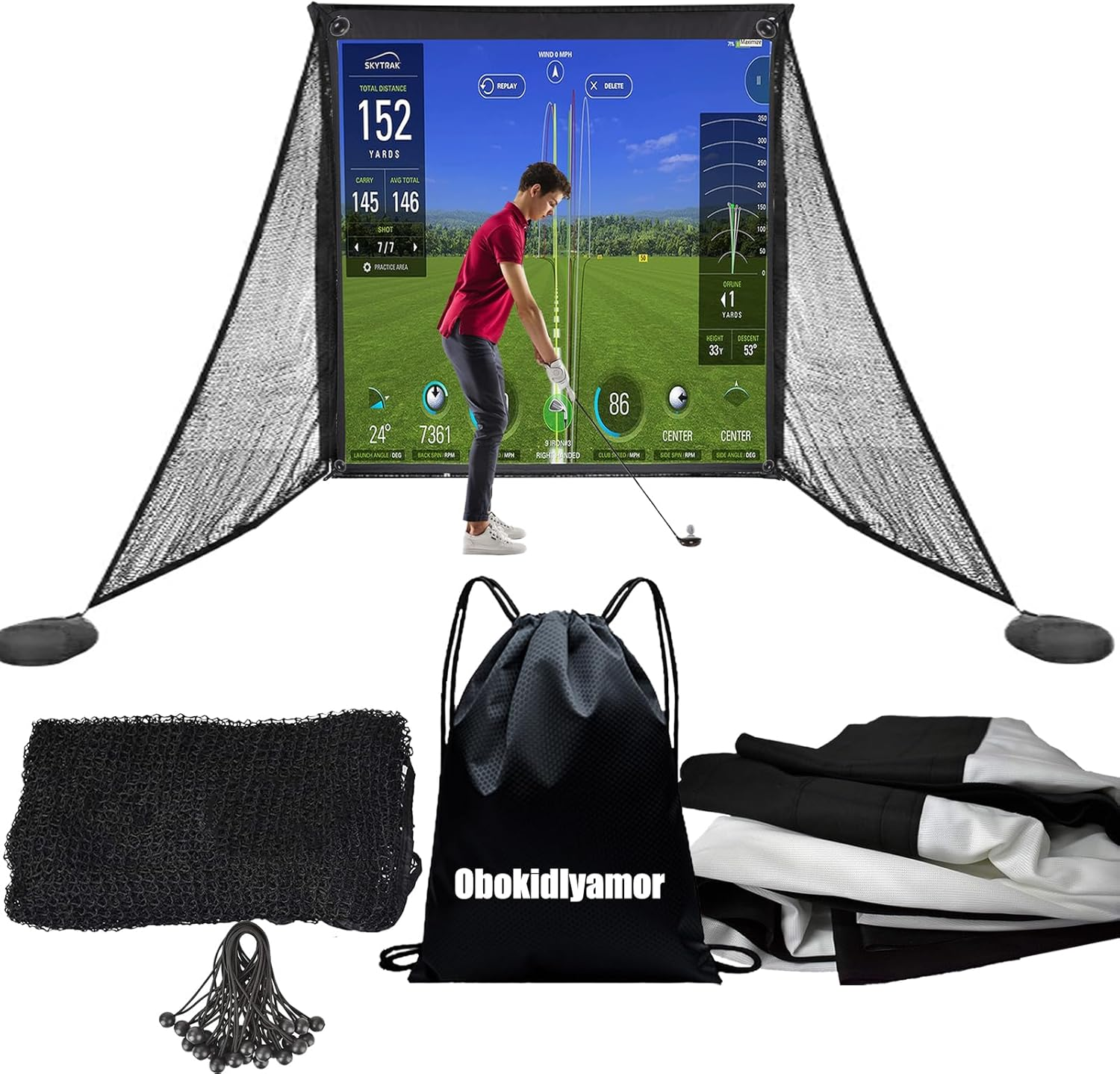 Obokidlyamor Golf Simulator Impact Screens Installed on Golf Hitting Net Frame- Sim Ball Simulator Impact Display Projection Screen with 10Pcs Grommet Ropes for Outdoor/Indoor/Home image number 3