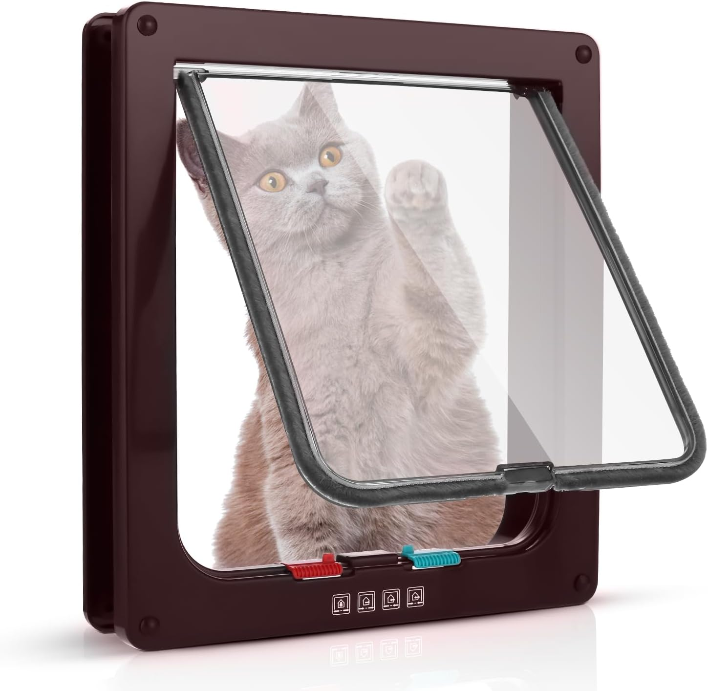 Sailnovo Cat Door 19 X 20 X 5.5 Cm, Brown, Size M, Cat Door with 4-Way Locking for Indoor and Outdoor Doors, Weatherproof Pet Door