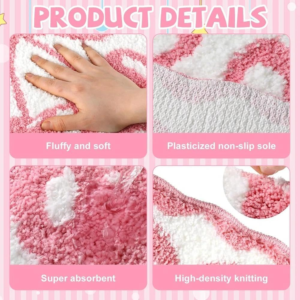 Cherry Bathmat, Non-Slip Bath Mat with Pink Cherry Design, Fluffy Faux Cashmere Bath Rug, Absorbent Pink Bath Mat for Bathroom & Kitchen, Machine Washable image number 6