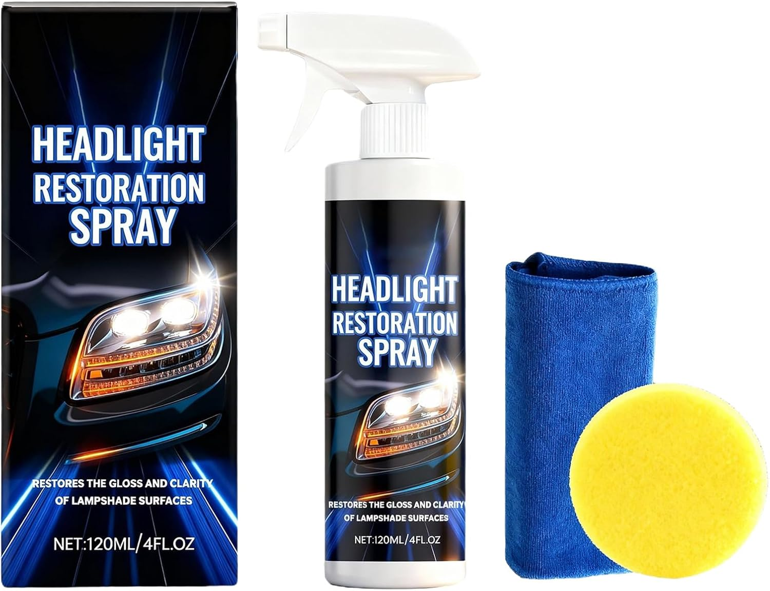 Nkmifeg Headlight Restorer Kit | 120Ml with Towel and Sponge Cleaner | Car Headlight Restoration Liquid | for Exterior Lamps Taillight Clarity Motorcycle Garage Automotive Truck
