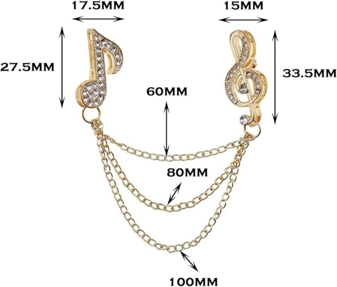 2 Pcs Elegant Music Notes Brooch Pins Jewelry Alloy Crystal Rhinestone Breastpin Lapel Pin for Men and Women Clothes Collar Dress Scarf Decoration Gift，Gold and Silver image number 4
