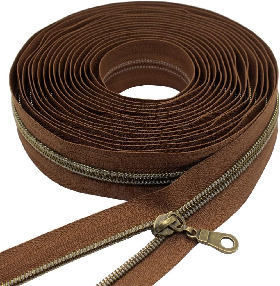 Yahoga (Silver) - 5 Silver Metallic Nylon Coil Zippers by the Yard Bulk 10 Yards with 25Pcs Silver Sliders for DIY Sewing Tailor Craft Bag