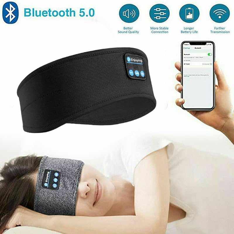 Leona Co Sleep Headphones Bluetooth 5.2 Headband, Sports Wireless Earphones Music Sleeping Eye Mask Earbuds with HD Stereo Speaker for Mom Women Teen Running Cool Gadgets Unique Gifts (Black) image number 6