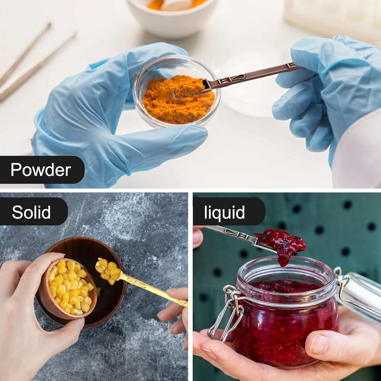 8 Pcs Mini Snuff Spoon, Metal Small Shovel Powder/Medicine Scoop Pendants Necklace Loop for Home Supplies Baking Cooking Coffee Sugar Filling Jars/Salts/Herbs Craft Tools (4 Colors) image number 6