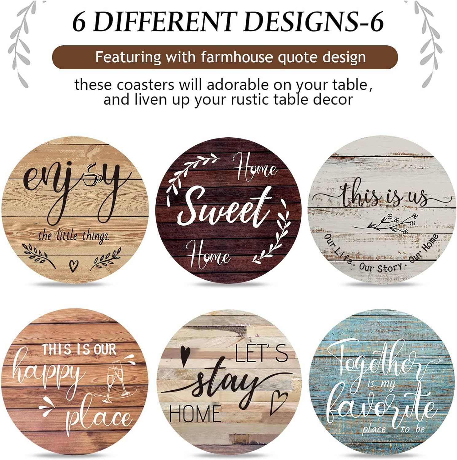 Queekay Housewarming Gifts for Home Decoration Wooden Heart Coasters Drinks Set of 6 Farmhouse with Holder Funny Family Friend Coffee Table Protection, 4 Inch (Brown) (Bd-Queekay-272681) image number 1