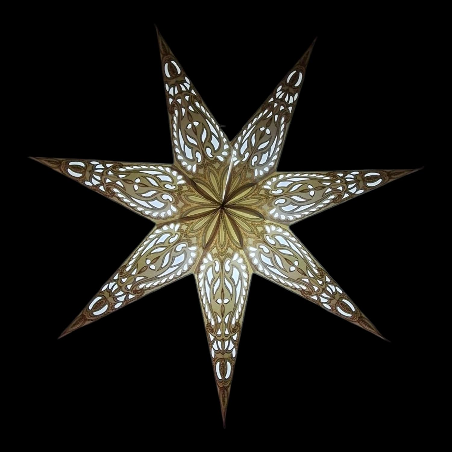 YEPSIO Lantern Lampshade Paper Star Light Shades Large 60Cm Hanging Decorations for Christmas Wedding Home Decoration Birthday Party Foldable 7 Pointed Star (Glitter, White, Grey, Golden) image number 2