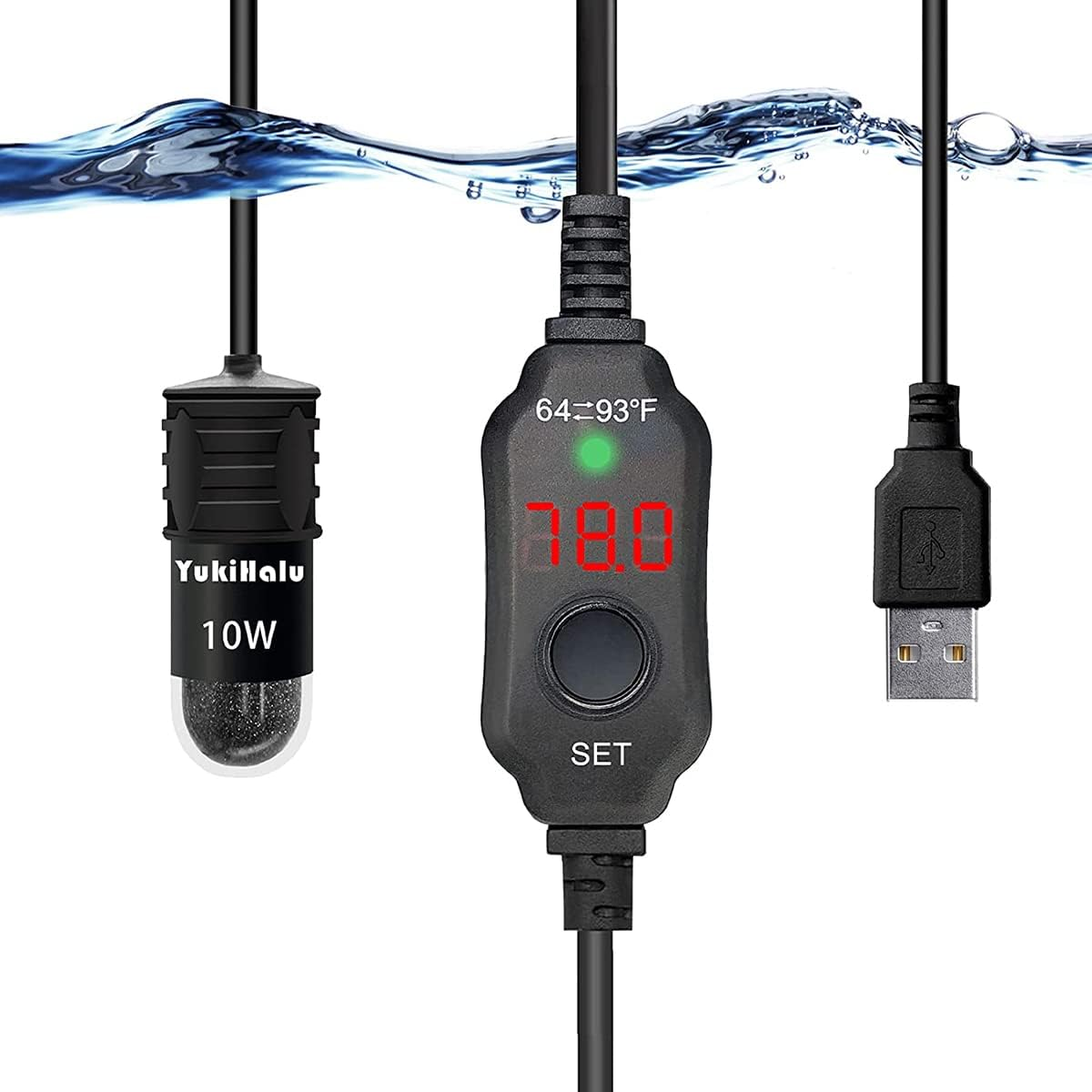 Mini Aquarium Heater, 10W Mini Fish Tank Heater with Digital Display, Fish Tank Heater, Thermostat Temperature Adjustable 5V/2A USB Powered Mini Turtle Heater, Safe Tank Heater for 1 to 5L Tanks (Celsius)