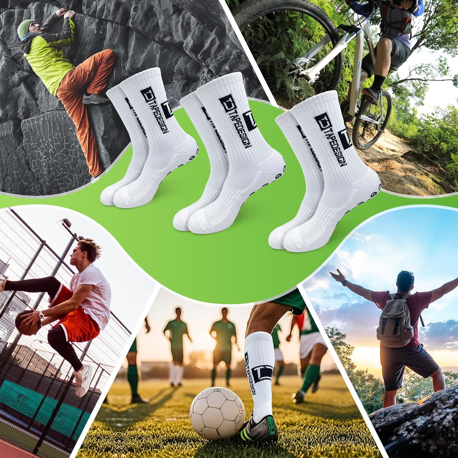 3 Pairs Anti-Slip Football Socks for Soccer Athletes, Soft & Comfortable Silicone Dot Grip Bottom Mesh Breathable Sports Socks for Matches image number 5