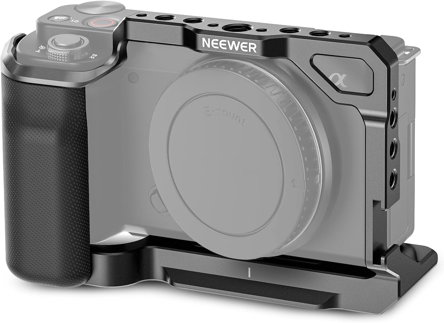 NEEWER ZV-E10 Camera Cage with Silicone Grip, 1/4" Threads, 3/8" ARRI Locating Holes, Arca Type QR Base, Protective Metal Video Rig Compatible with Smallrig Handles DJI RS Gimbals Sony ZV-E10, CA003S image number 3