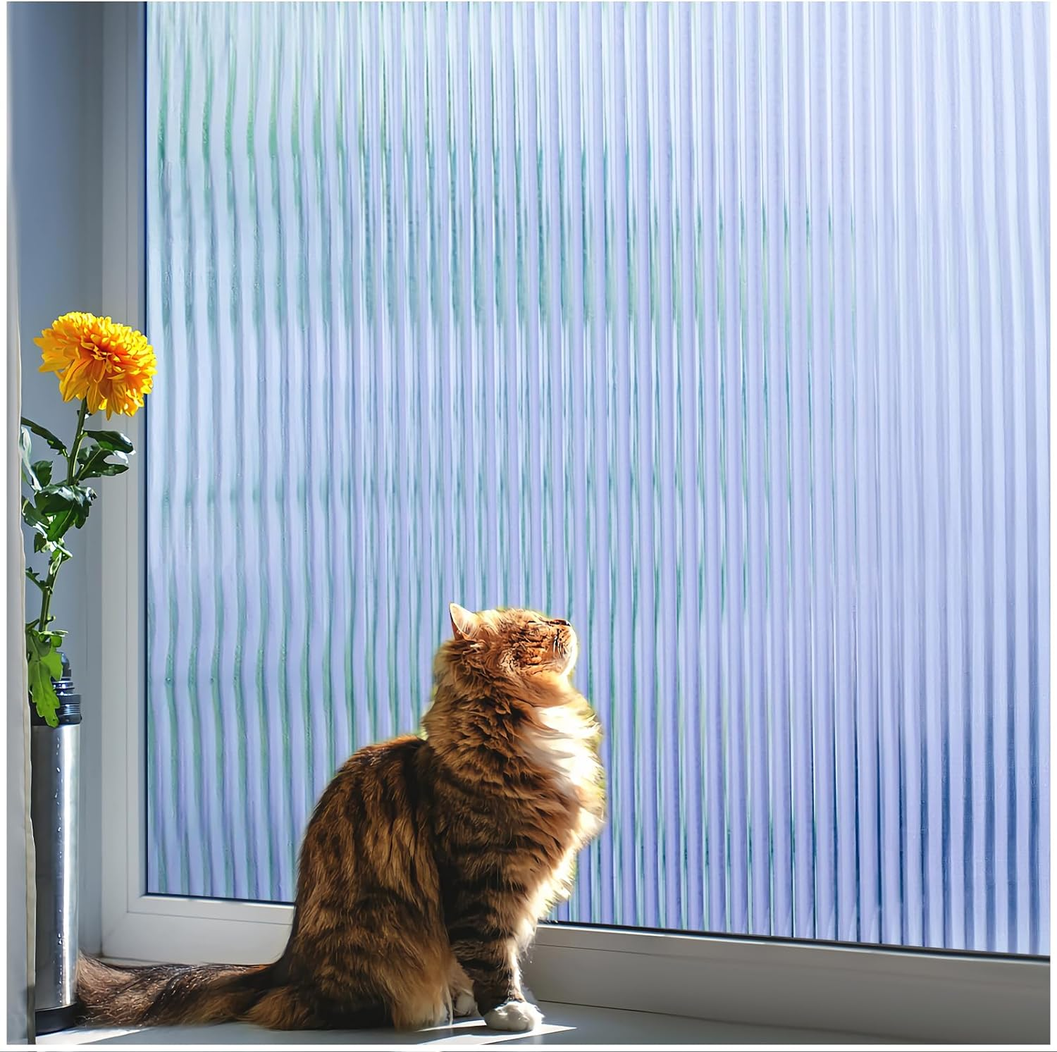 Coavas Window Privacy Film Reeded Glass: Frosted 3D Fluted Glass Window Cling, Adhesive Vinyl Decorative Door Stickers for Bathroom Home Sun Blocking,17.5X78.7 In, Translucent