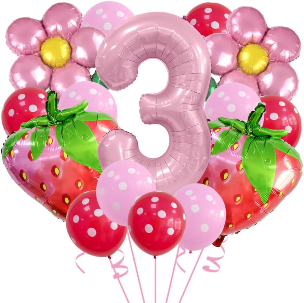 Berry Birthday Decorations - 8Pcs Strawberry Balloons, Daisy Balloons, Strawberry Birthday Decorations, Girls Birthday Balloons Birthday Backdrops for Girls (5)