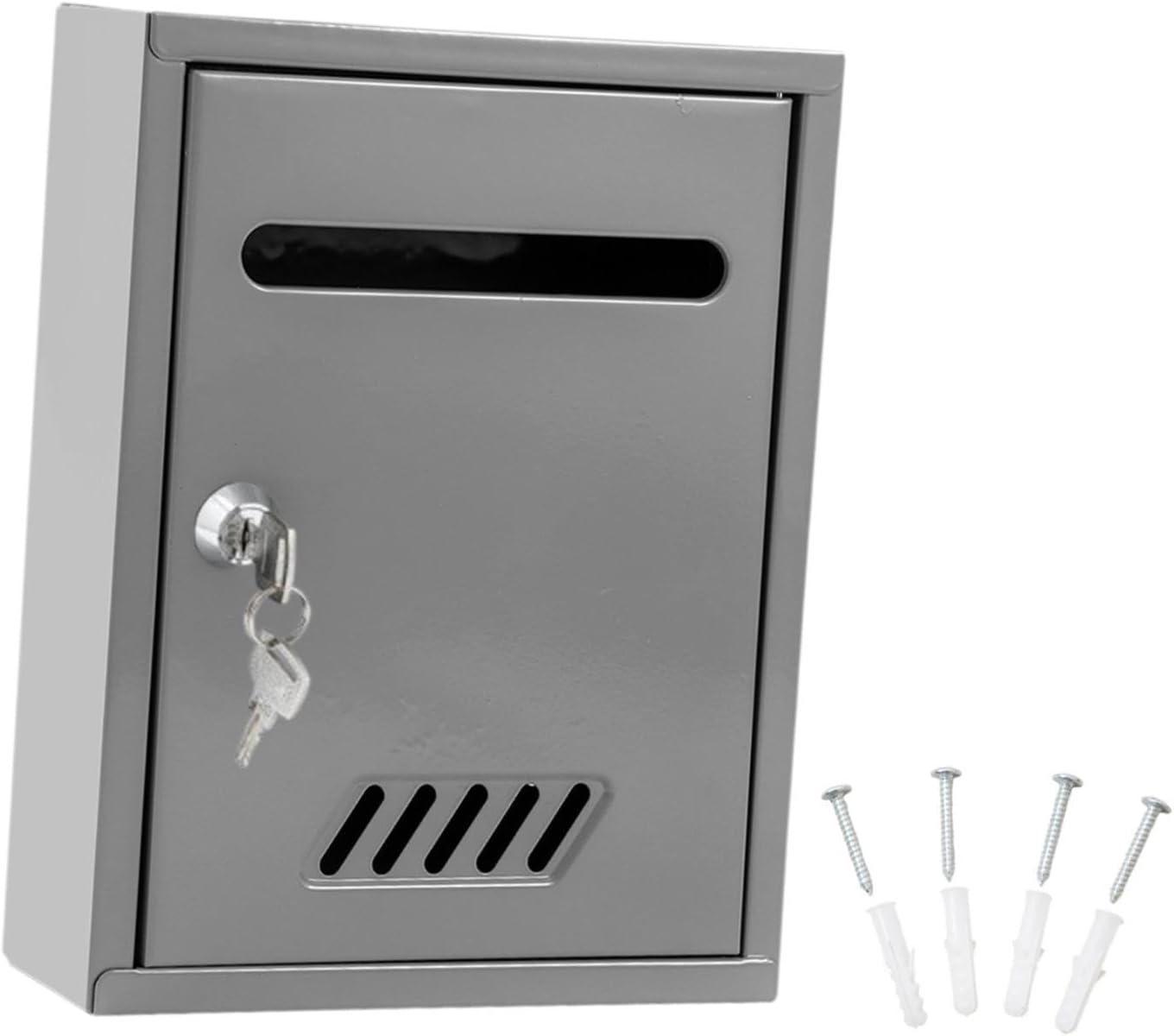 Kuntesetty Wall Mounted Lockable Mailbox Windproof Metal Security Mailbox for Front Door Outdoor Home Decor, Gray