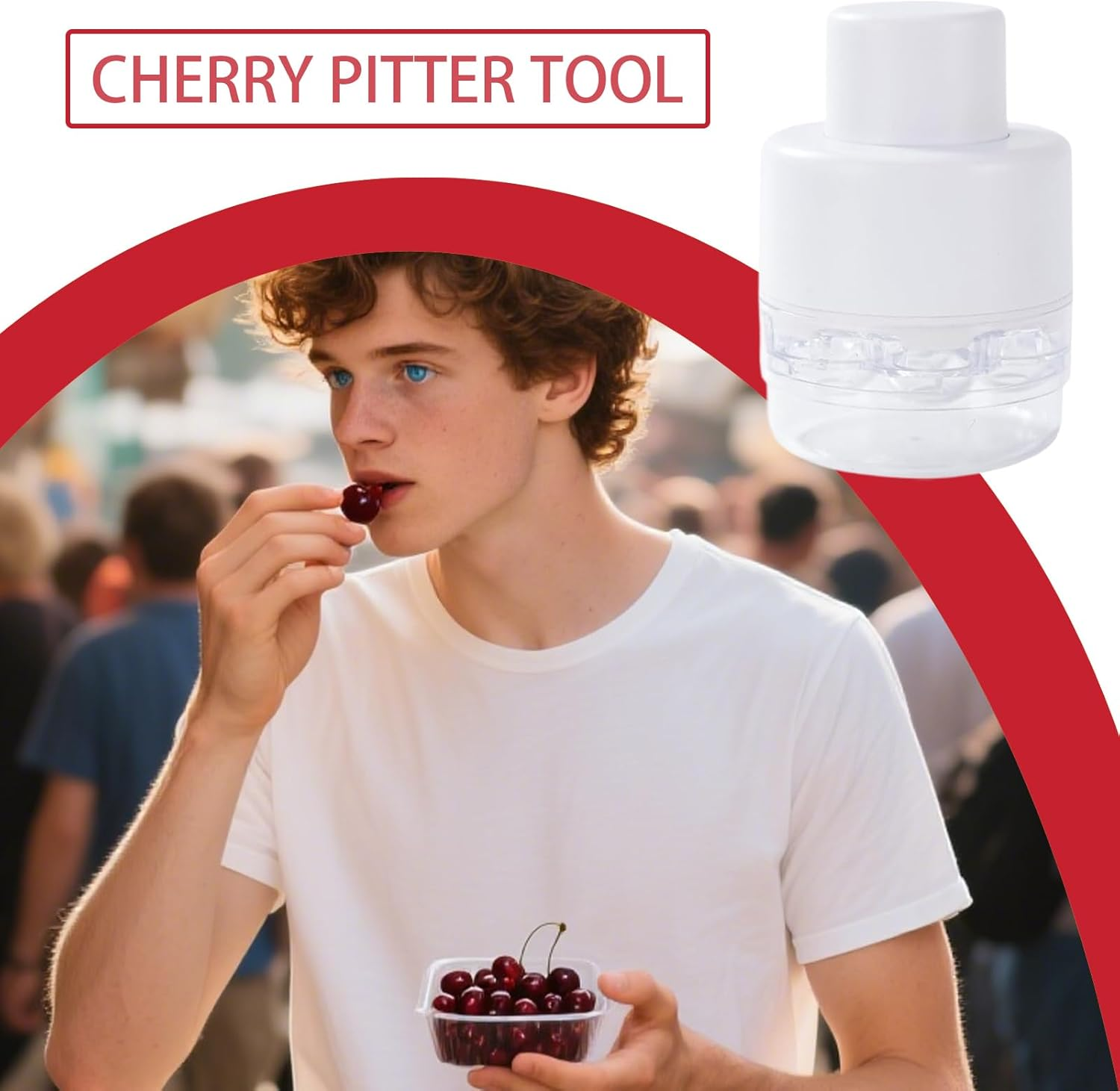 SVCEQZE Cherry Depitter Tool,7 Holes Portable Cherry Core Pit Remover - 7 Holes Fruit Corer with Splatter Protector Quick Release Kitchen Gadgets for Home Travel Outdoor image number 5