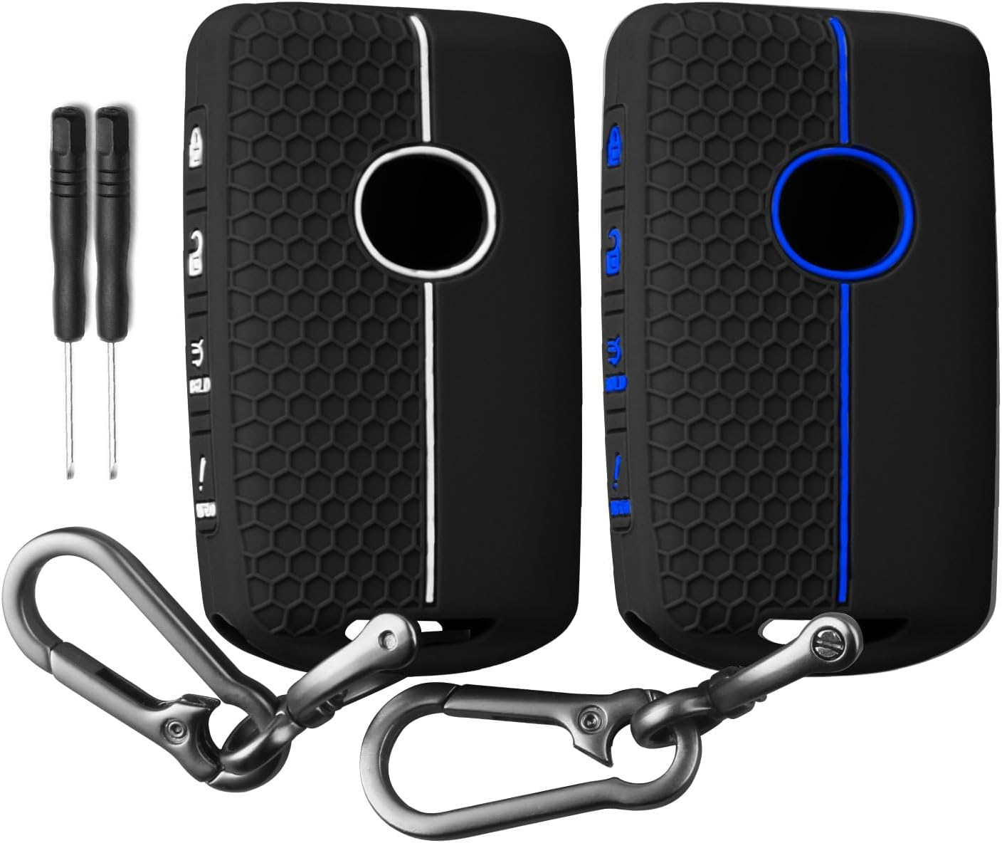 QBUC 2PCS for Mazda Silicone Rubber Key Fob Cover, Key Case with Keychain for 2019-2025 for Mazda 3 6 Cx-5 Cx-50 Cx-30 Cx-9 Smart Key Replacement Protector Car Accessories(4 Buttons)