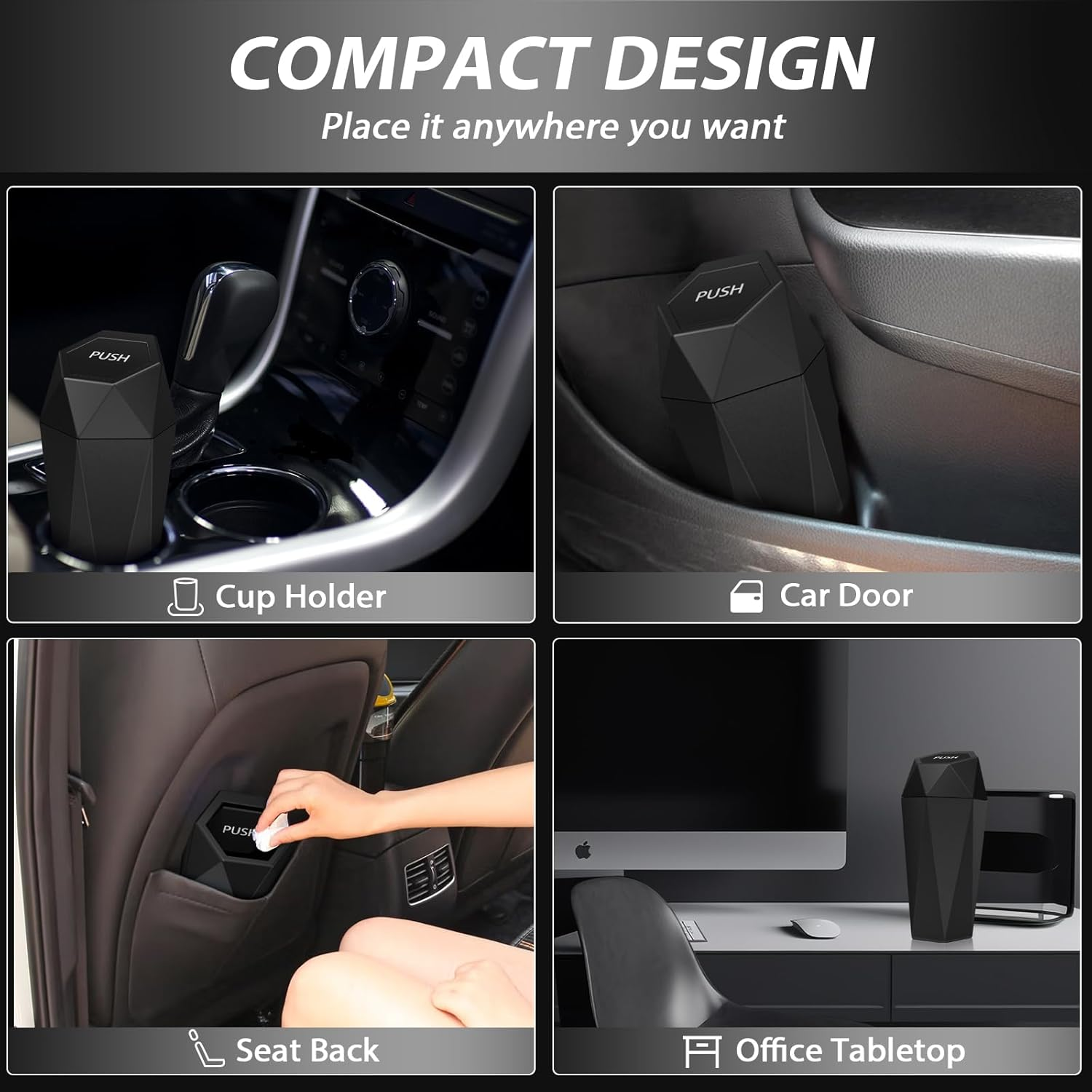 Keyiduid Car Trash Can with Lid, 2 Pack Cup Holder Garbage Can for Car, Leakproof Small Trash Bin, Mini Trash Can for Cars, Home, Bedroom, Office (Black)