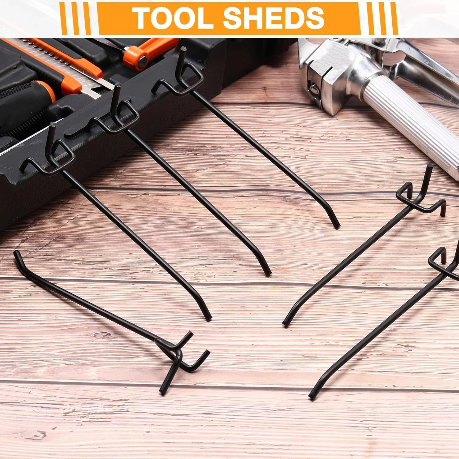 Shimeyao 100 Black Stainless Steel Pegboard Hooks (6 Inch) for 1/8 and 1/4 Pegboard, Garage Storage Organizer image number 4