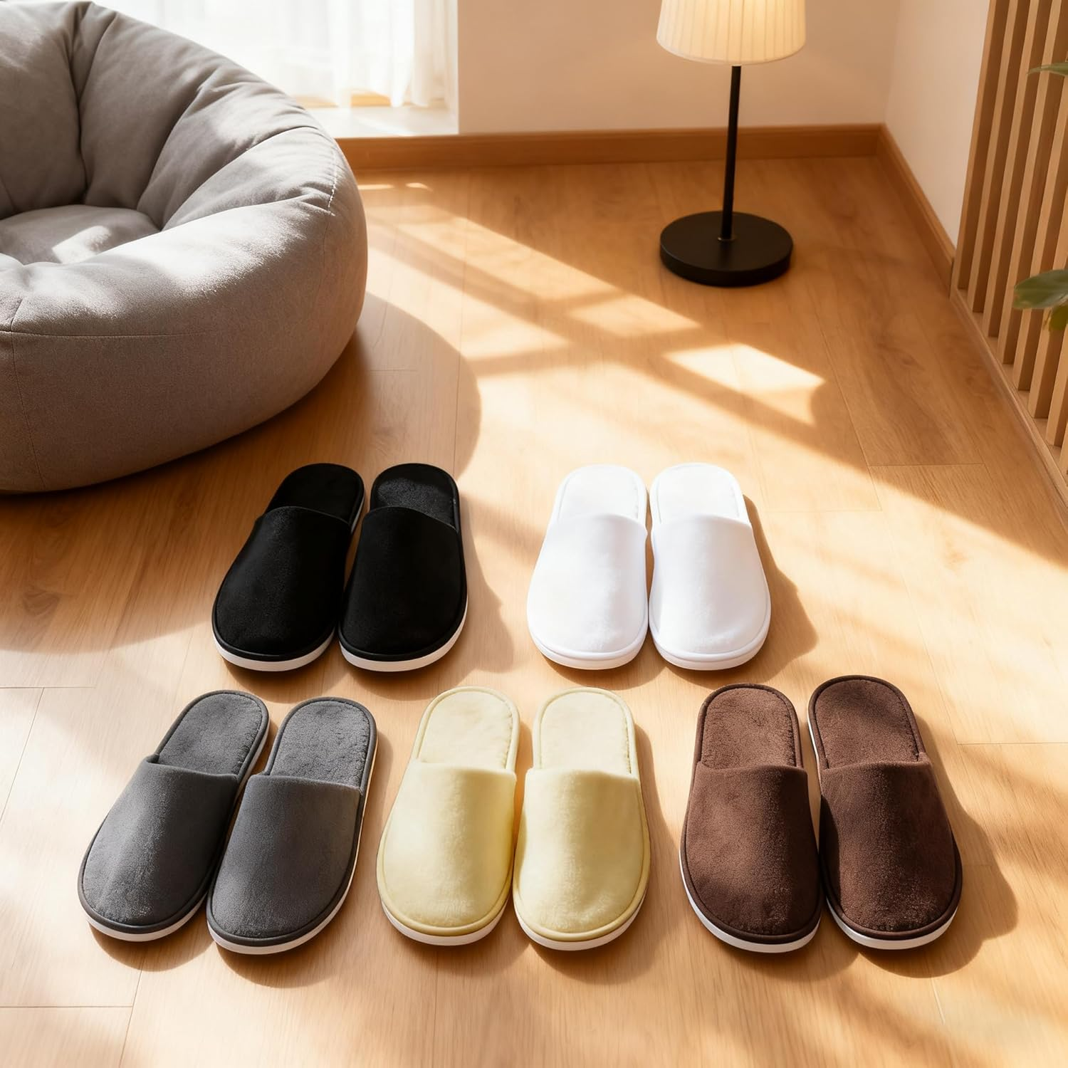 UINOFER 10 Pairs Spa Slippers, Disposable Hotel Cotton Velvet Closed Toe Slippers for Home, Bedroom, Bathroom, Indoor, Hotel or Commercial Use image number 4