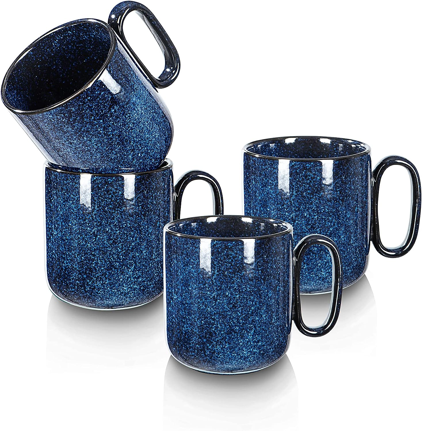 Vicrays Ceramic Coffee Mug Set - 18 Ounce Large Stoneware Mug for Men Women - Unique Glazed Porcelain Mugs with Handle for Coffee Latte Tea Milk Cocoa - Set of 4 (Blue) image number 5
