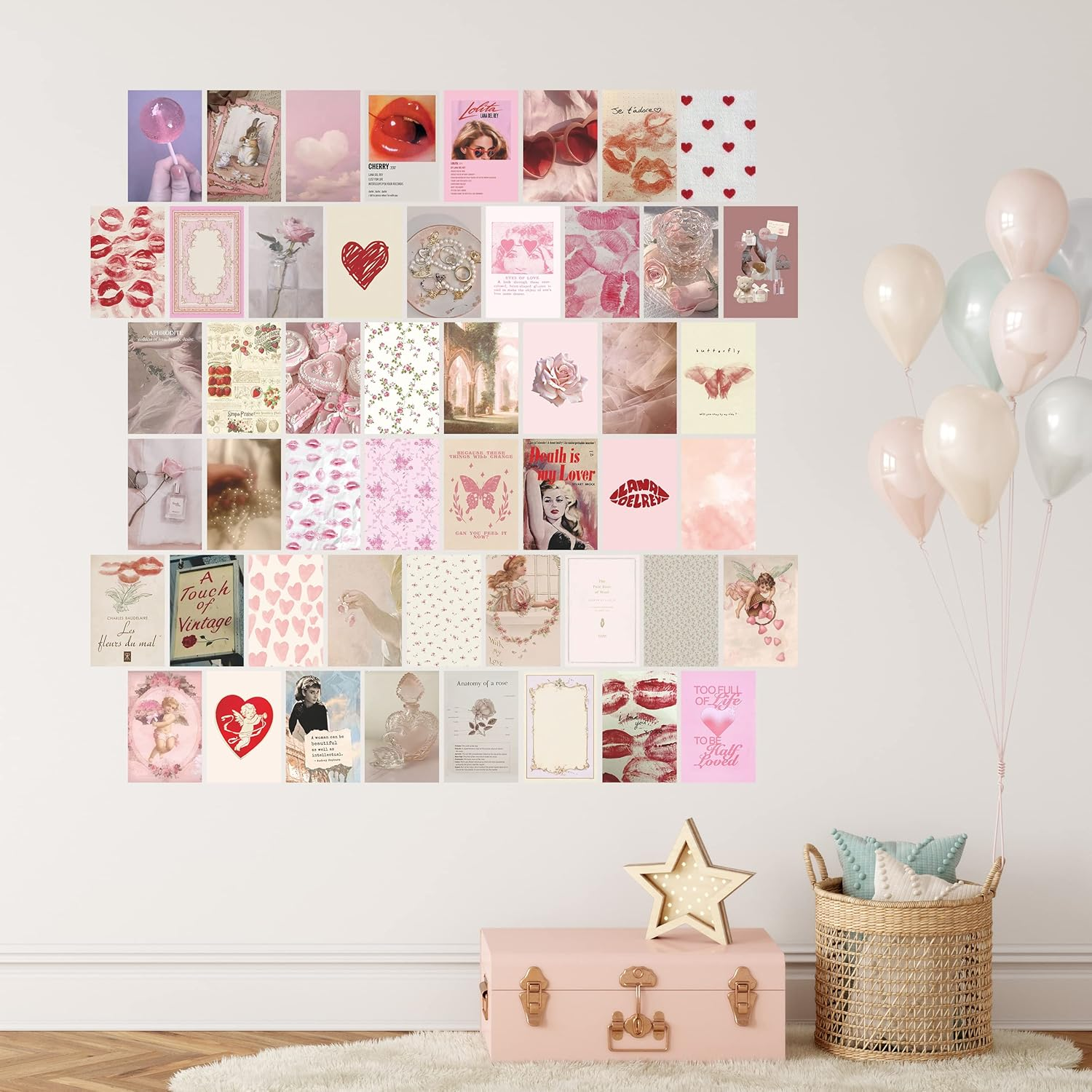 Twodays Coquette Wall Collage Kit, 50Pcs Pink Aesthetic Room Decor Posters (4" &times; 6"), Vintage Posters image number 3