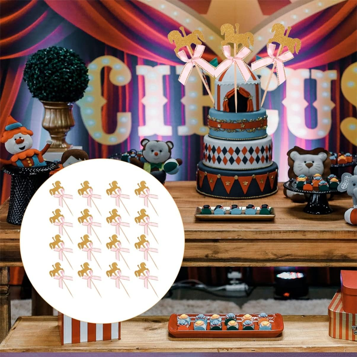 50Pcs Carousel Horse Cupcake Toppers Horse Racing Dessert Picks for Horse Party Decorations Birthday Baby Shower Party Supplies image number 3