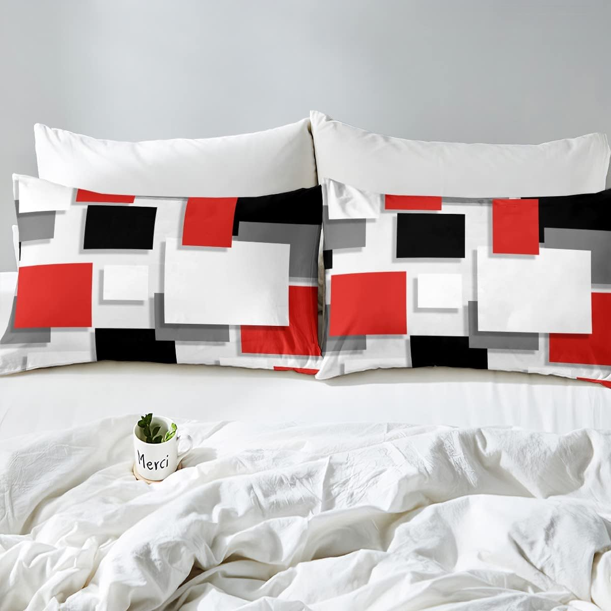 Geometric Square Duvet Cover Red Grey Black White Duvet Cover for Children Teenagers Modern Geometric Grid Ombre Bedspread Soft 135 X 200 Cm Modern Simple Graphic Printed Bed Linen image number 2