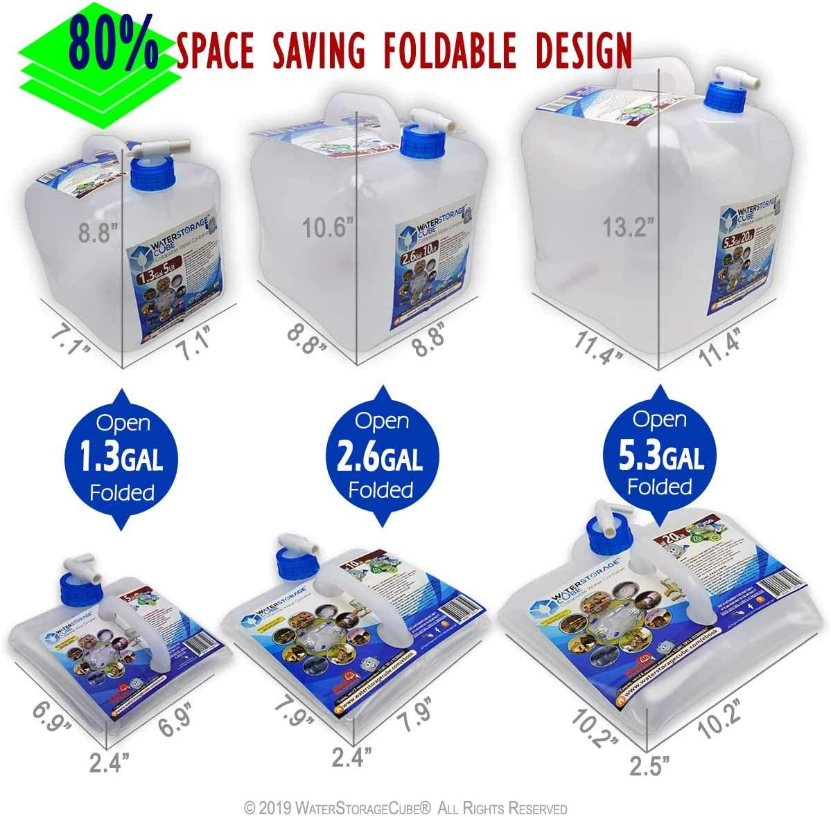 Waterstoragecube Bpa-Free Collapsible Water Container with Spigot, Food-Grade Camping Water Storage Carrier Jug for Outdoors Hiking Hurricane Emergency, Foldable Portable Water Canteen (5.3 Gal 2-Pk)