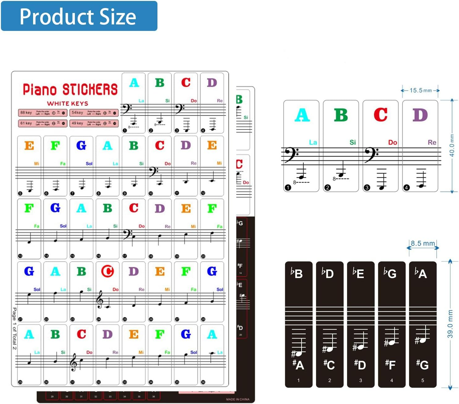 Piano Keyboard Stickers for 88/61/54/49 Key, Piano Keyboard Stickers for Kids Learning Piano, Transparent and Removable Piano Key Labels Notes, Colorful image number 1