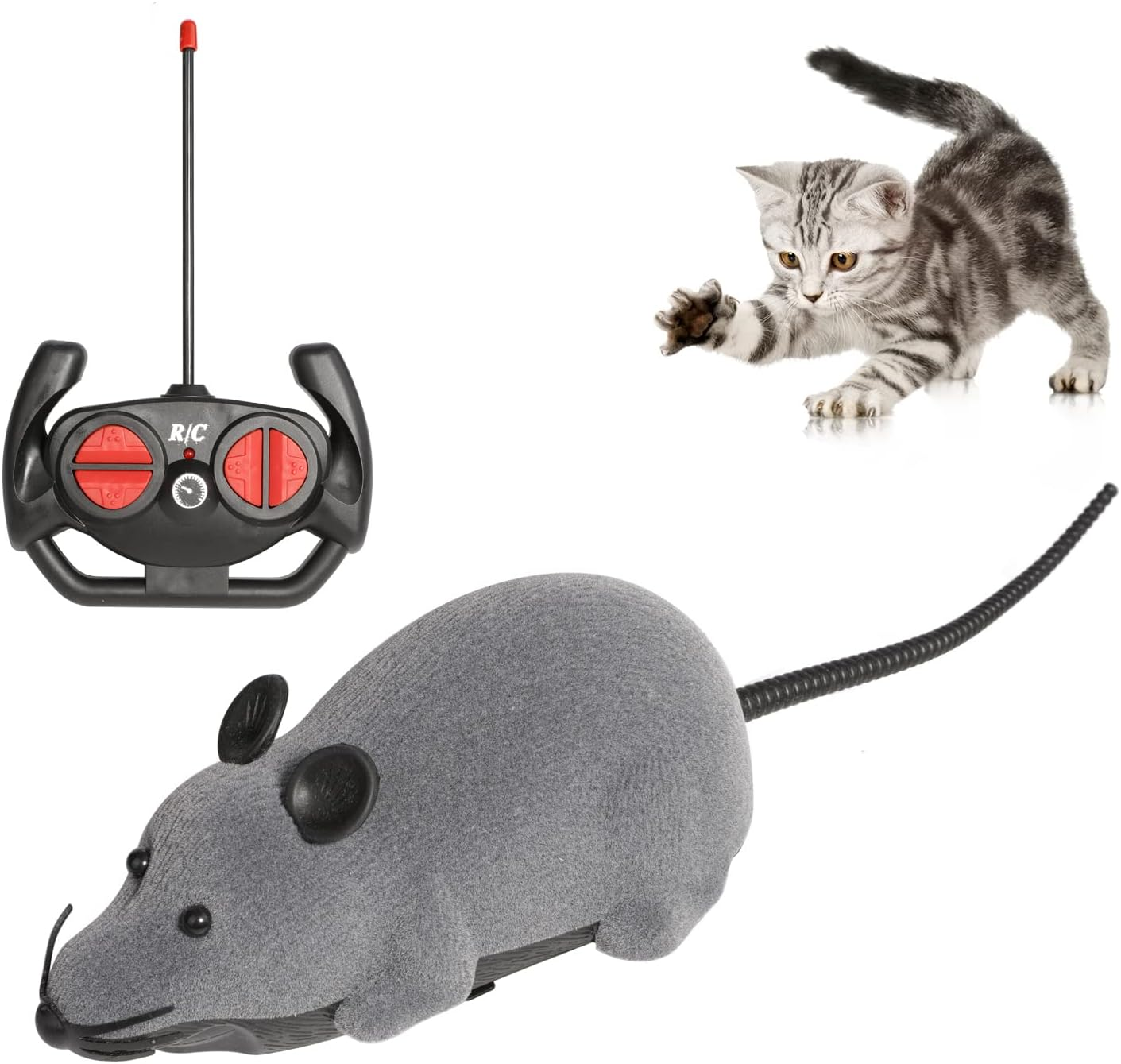 Nicwhite Remote Control Mouse Cat Toy, Interative Moving Cat Toys Wireless Electronic RC Rat Mice Pet Toys for Chase and Exercise (Grey)