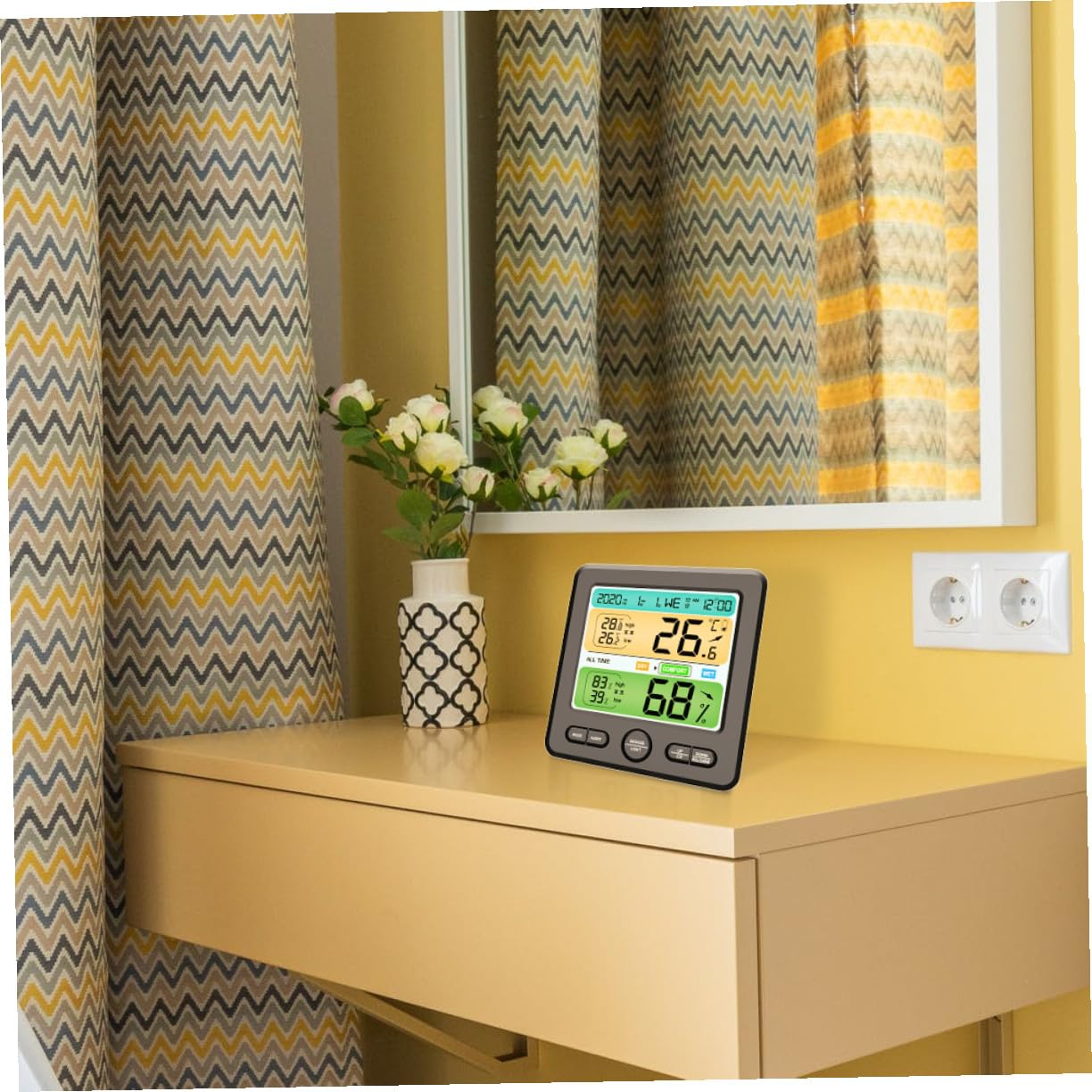 High Precision Wall Mount Thermohygrometer Clock with Large Digital Display Indoor Temperature and Humidity Monitor for Home Decoration No Battery Needed Material Suitable for Desk image number 1