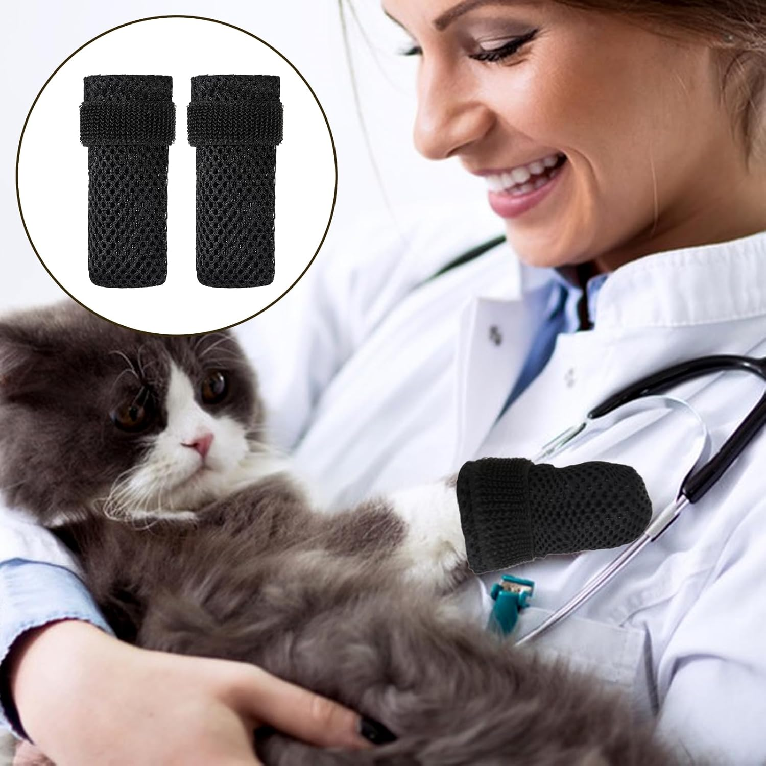 KALIONE Cat Boots - 4 Packs Claw Covers, Black anti Scratch Mittens, Breathable Mesh Foot Covers, Adjustable Claw Protectors for Indoor Cat Bathing & Nail Cutting image number 3