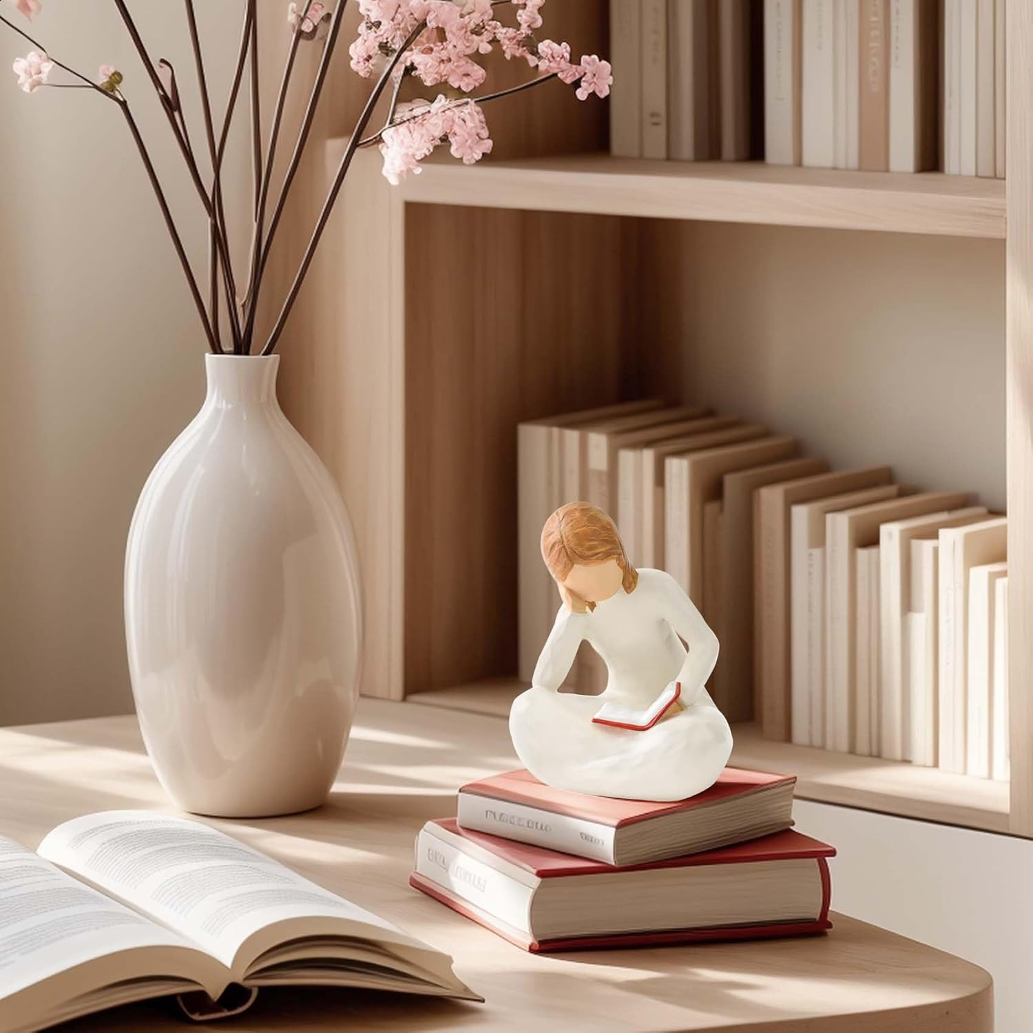 Cuayaes Reading Thinker Statue Book Lover Gifts for Women Readers, Graduates, Students, Teachers, Bookshelf Decor Aesthetic Sculpture Home Decor for Shelves Desk Office Living Room image number 6