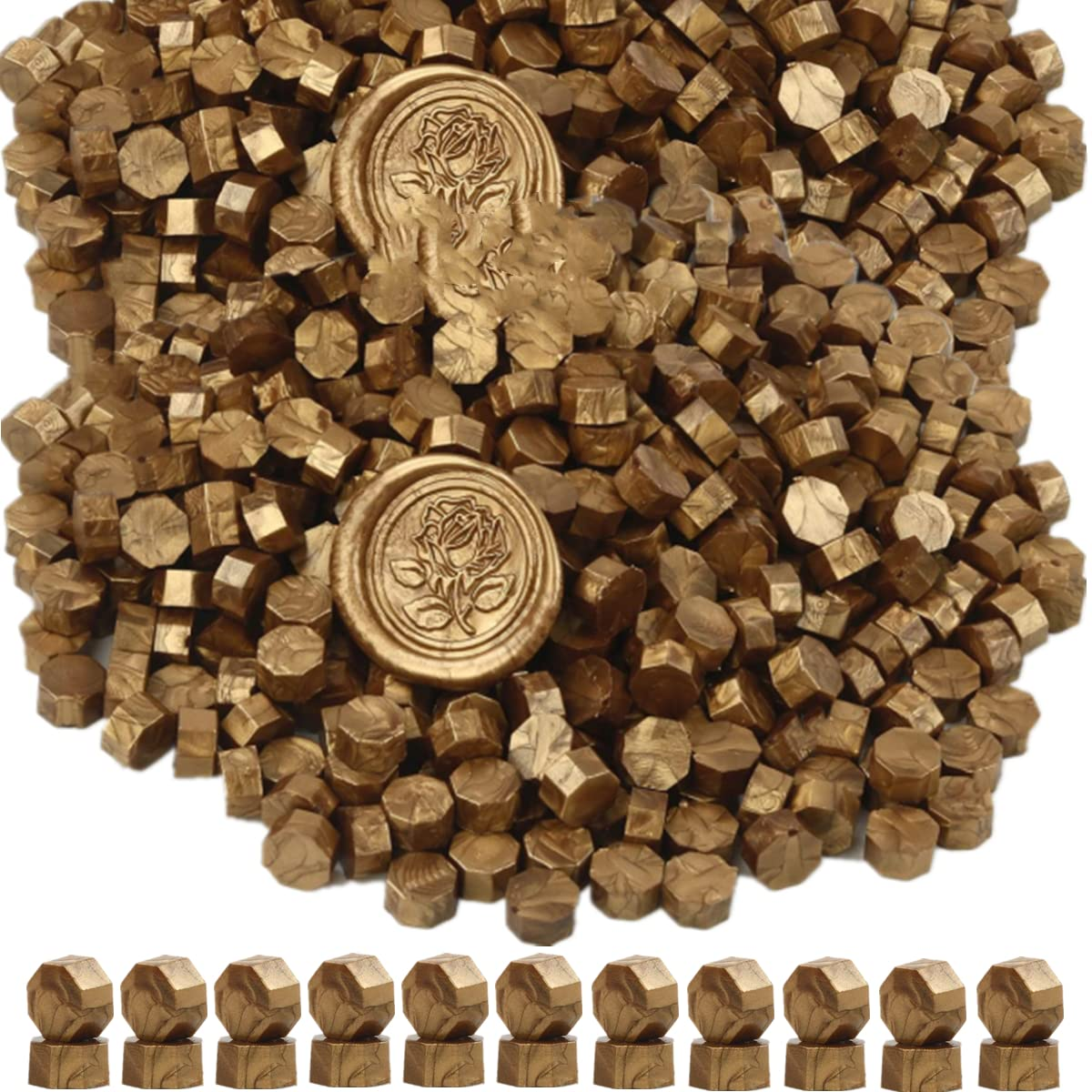 300Pcs Wax Seal Beads, Sealing Wax Beads,Octagon Wax Sealing Beads for Wax Seal Stamp, Cards, Wedding Invitations, Wine Packages, Gift Wrapping, Letter Sealing (Rose Gold)