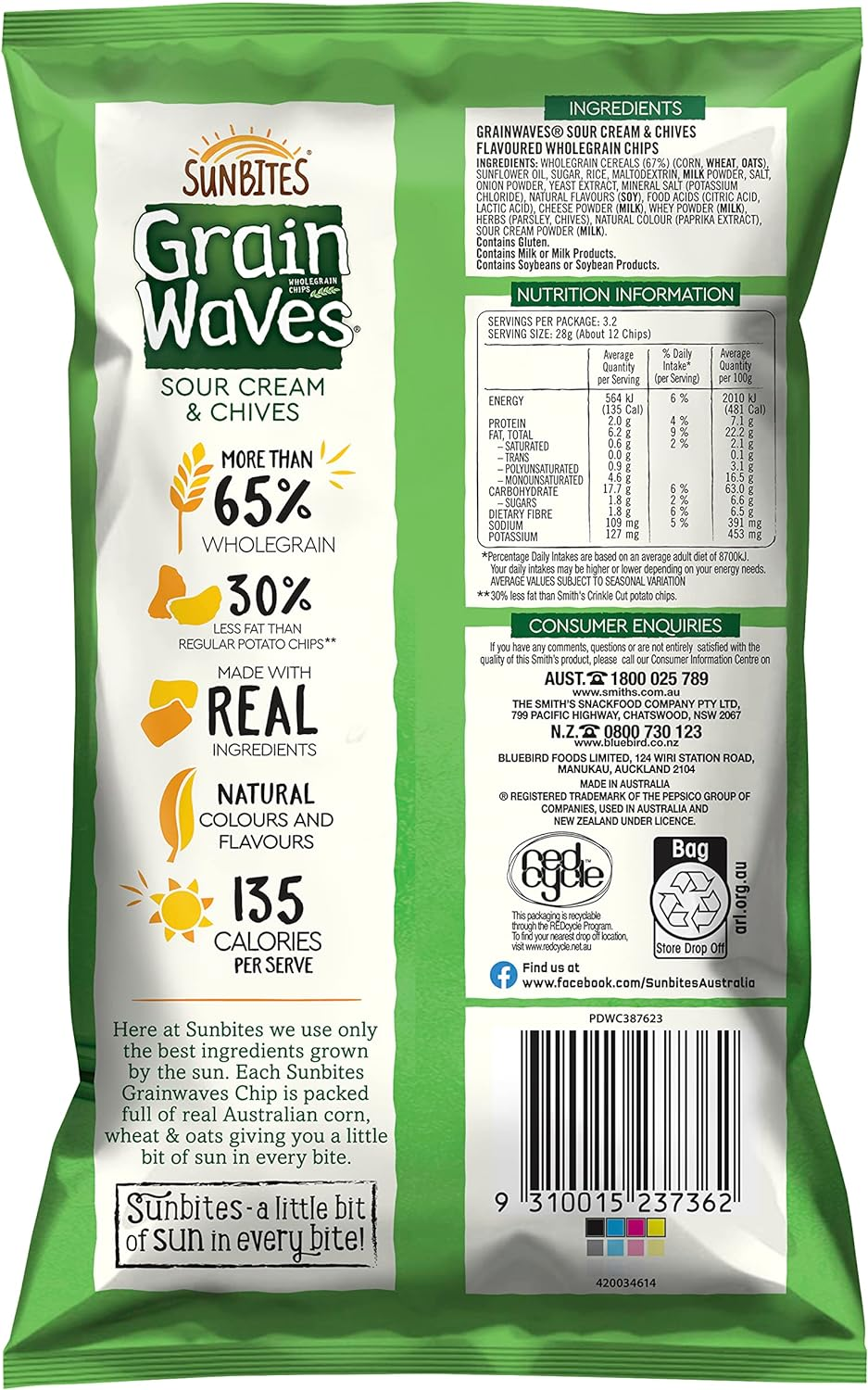 Grainwaves Chips Sour Cream & Chives 90G image number 2